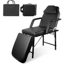 Portable Tattoo Chair Adjustable Massage Facial Bed With Removable Headrest And Armrest Foldable Spa Chair With Carry Bag 73 Inch Esthetician Bed For Salon Beauty Barber Spa Tattoo Black - 黑色 - 查看 2