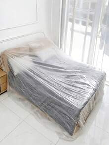 1个一次性家具防尘罩，防尘布，带胶带的防尘膜，塑料防尘罩，家用床和沙发防尘罩，桌子罩 - 多色 - 查看 3