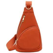 FashionPuzzle - Bolso bandolera de piel sintética ligera y suave diseño triangular pequeño - Naranja Quemada - Ver 1