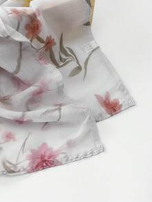 1条女士花卉枝条印花头巾，高品质数码印花薄纱头巾，柔软透气宽边头带围巾/披肩，休闲街头风日常佩戴，适合所有季节搭配连衣裙 - 白色 - 查看 7