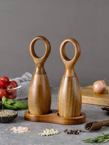 1pc/2pcs/3pcs Wooden Sea Salt & Pepper Grinder, Rosewood Spice Mill Grinder - Brown - View 1