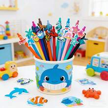 1/6/12/18 Pcs Summer Beach Marine Animal Series Theme Ballpoint Pen Student, Underwater Animal World, Black Ink, Student Writing Gift Set - Summer Marine Animals - View 3
