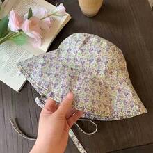 Cute & Sweet Floral Double-Sided Bucket Hat, Large Brim Sun Protection For Summer, Petite Look - Small Floral Pattern - View 2