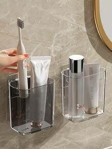 1pc Wall-Mounted Toothbrush Holder, Adhesive Bathroom Storage Rack, Minimalist Design With Drainage Hole For Electric Toothbrush, Suitable For Bathroom, Kitchen, Home Decor - Multicolor - View 5