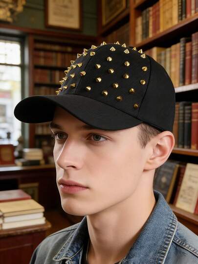 全铆钉设计棒球帽嘻哈铆钉装饰遮阳帽街头酷炫遮阳帽