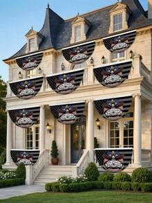 一套美国独立250周年纪念涤纶爱国旗帜，设计选项包括：250周年纪念、1776-2026、美国独立、7月4日、阵亡将士纪念日、退伍军人节、爱国主义、美国国旗、星星、三角旗、门廊装饰、户外、防水涤纶材质、可重复使用、不易褪色，适用于家庭、庭院、派对和独立日庆祝活动。 - 001 - 查看 4