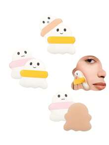 3pcs Air Cushion Powder Puff Super Soft Mini Makeup Sponge Finger Makeup Puff Cute Ghost Shaped Makeup Puff Powder Puff Foundation Make-Up Soft Air Cushion Makeup Puff Dry Wet Dual-Use Powder Beauty Egg Sponge - Multicolor - View 8