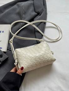 Túi đựng máy ảnh dệt dập nổi mới, túi đeo vai đa năng thời trang, túi đeo chéo nhẹ chuyên dụng, túi đựng máy ảnh có dây đeo thắt nút. - Màu be - Xem 6