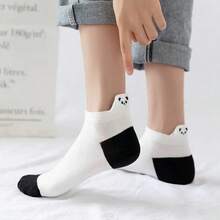 1/5 pares de nuevos calcetines de tobillo con bordado de panda, calcetines finos de algodón con diseño de dibujos animados en blanco y negro de corte bajo para mujer, diseño minimalista versátil y de moda, cómodos y transpirables para primavera, verano y otoño - Multicolor - Ver 3