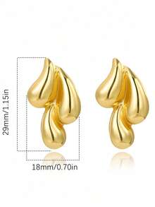 一对不锈钢金色水滴耳环，时尚不对称三水滴耳环，简约奢华百搭耳环，适合女性日常佩戴 - 金色 - 查看 7