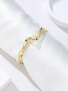 1 pieza Pulsera de estructura abierta, elegante y delicada para damas, pulsera de apertura de onda de dos tonos de doble capa, diseño de onda de doble capa, regalo conmemorativo de vacaciones - pulsera - Ver 4