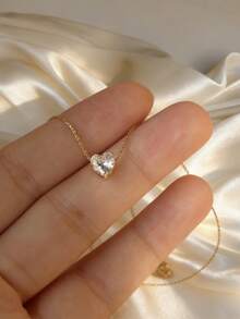 1 chiếc dây chuyền mặt dây chuyền pha lê 6 chấu độc đáo kiểu Âu & Mỹ, mặt dây chuyền hình trái tim đính kim cương đơn lấp lánh, dây chuyền ôm sát cổ bằng thép không gỉ, lý tưởng cho đeo hàng ngày và các dịp tiệc tùng. - yêu - Xem 7