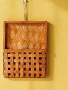 Handwoven Wooden Hanging Flower Basket, Rustic Style Handmade Wooden Wall Hanging Basket - Square Hanging Basket - View 7