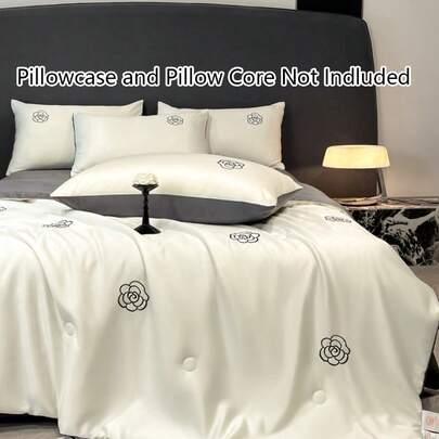 1pc Smooth Butterfly Embroidered Luxurious Comforter, Soft & Breathable All-Season Bedding, Lightweight Hotel-Grade Bedroom Decor, Back-To-School/Graduation Gift, Comfortable Summer Bedding, Romantic Valentine's Night, Lightweight Spring Bedding, Machine Washable Luxury Comforter, Fluffy Filling, Hotel Collection Style, Soft Fabric, Easy Care Bedding, Daily Household Essential