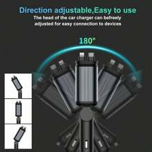 5-In-1 120W Retractable Car Charger | Dual PD Ports & Retractable Cables | 7-Color Ambient Light & Red Starry Sky Projector | Compatible With Apple & Android - one-size - View 6