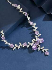 1 Set Of Jewelry - Sunflower Crystal Necklace & Earrings Set, Wedding Party Accessories For Women - Purple - View 2