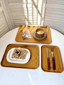 1个木纹塑料托盘，长方形餐盘，咖啡厅甜点盘，储物盘，蛋糕盘 - 棕色 - 查看 5