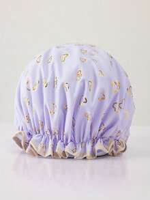 1pc Reusable Stretchy Shower Cap, Women's Double-Layer Hair Care Shower Cap, Suitable For Females, Spas, Home And Hotels, Waterproof Material, Soft Fabric, Travel Essential, Foil Print - Multicolor - View 14