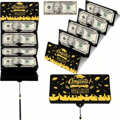 1pc Foldable Pull-Out Black & Gold Money Clip, 2026 Graduation Black & Gold Money Clip Surprise Red Envelope 6 Card Slots, Black & Gold Color Matching With Graduation Cap, Scroll And "Congrats! GRAD" Print, Can Be Layered To Hold Cash Or Gift Cards, Suitable For Graduation Parties, Family Celebrations And Gifting Occasions, Suitable For Graduation Party Interaction Scenarios, Graduation Party Gifts For Graduates