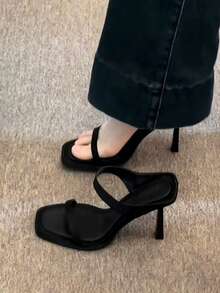 Summer Black Thin Heel Sandals, Suitable For Dresses And High Heels - Black - View 1