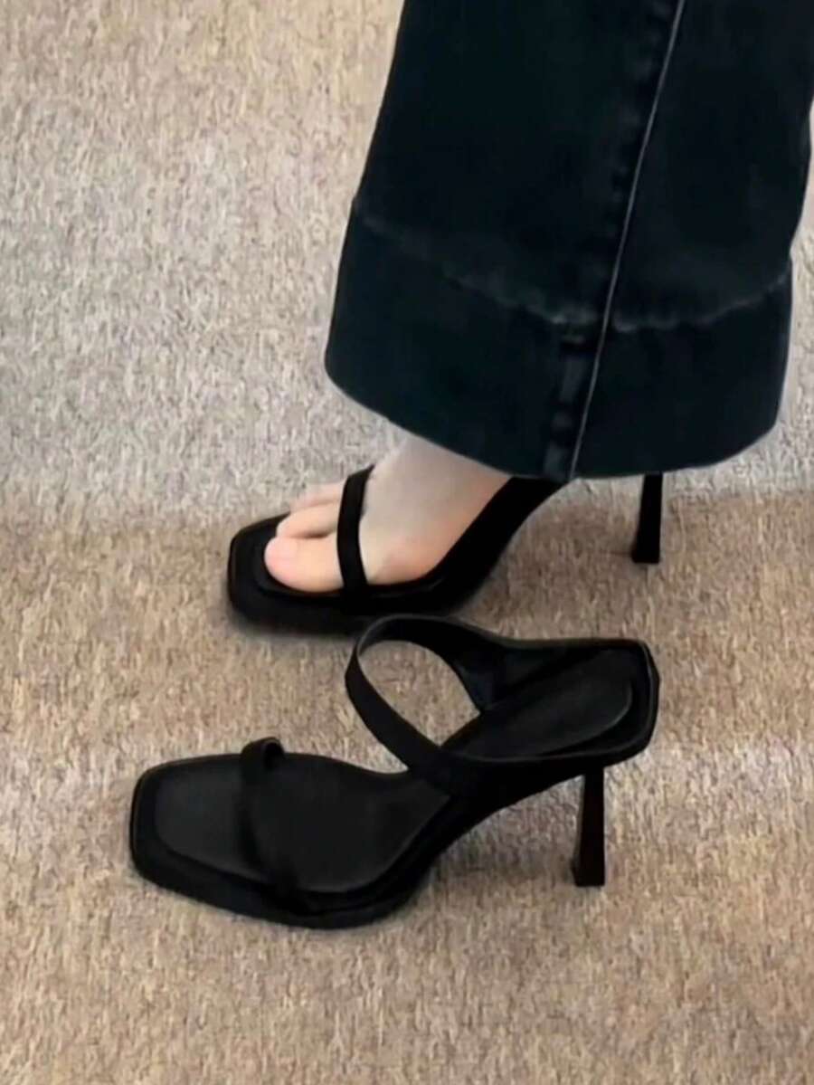 Summer Black Thin Heel Sandals, Suitable For Dresses And High Heels - Black - View 1