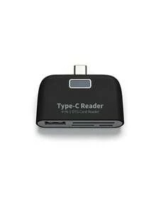 四合一 Type-C 读卡器，OTG 读写器，便携式多功能适配器，兼容 SD/TF/U盘，适用于汽车、电脑、手机，即插即用型外置存储设备 - 黑色 - 查看 9