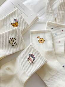 5双随机款式袜子，女士可爱卡通星星印花中筒袜，个性化船袜 - 彩色 - 查看 2