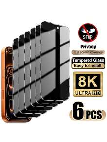 6片装全覆盖隐私钢化玻璃屏幕保护膜，兼容 17 Pro Max/17 Air/16 Pro Max/15 Pro/17/16/15/14/13/12/11/16e/Plus/Mini/X/XR/XS Max/7/8/SE2/SE3，9H+硬度，超高清，防刮花，防指纹，易于安装，防窥视 - 黑色-6PCS - 查看 26
