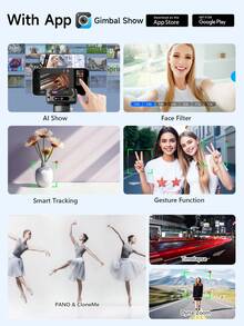 TOKQI 360°旋转AI人脸追踪手机稳定器，带遥控自拍杆三脚架，兼容安卓和iOS系统，可伸缩铝合金三脚架，适用于夏季度假、旅行、户外活动、直播等。 - 查看 12