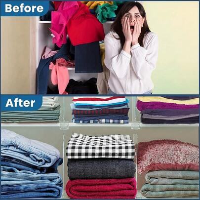 4 قطع / 2 قطعة قسام خزانة شفاف إبداعي - رف تخزين قابل للتعديل عالي الجودة، حل تخزين موفر للمساحة للمنزل والمكتب والمتاجر، مصنوع من مواد بلاستيكية سهلة التنظيف، تصميم متعدد الوظائف، تنظيم الخزانة مع قسام الرف، قسام الدرج، قسام الملابس، خط قسام الرف