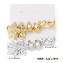 Bộ 6 đôi bông tai đính đá hình hoa, trái tim, giọt nước bằng vàng và bạc - Trang sức kim loại phối hợp thời trang, phù hợp cho phụ nữ đi làm hàng ngày và dự tiệc. - Nhiều màu - Xem 6