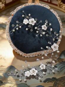 1pc White Flower Silver Wire Handmade Rhinestone Headband For Women - White - View 7