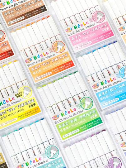 8pcs Acrylic Paint Markers, Creative Soft Brush Tip Design Watercolor Pens, Fashion Marker Pen Set For Graffiti And Painting, School Supplies, Office Stationery, Gift For Friends