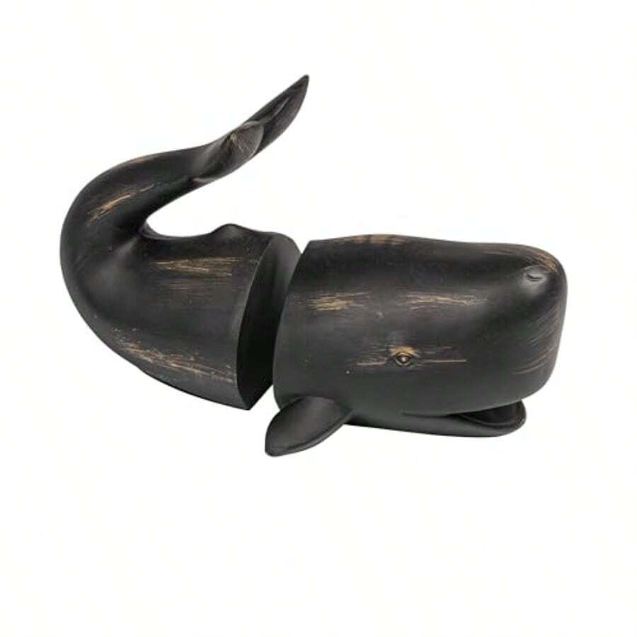 Creative Co-Op DA2625 Resin Whale Bookends - Negro gastado - Ver 1