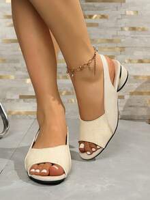 2026 Spring/Summer New Chunky Heel Sandals, Open Toe Strap Color Block Comfortable Plus Size Women Sandals - White - View 5