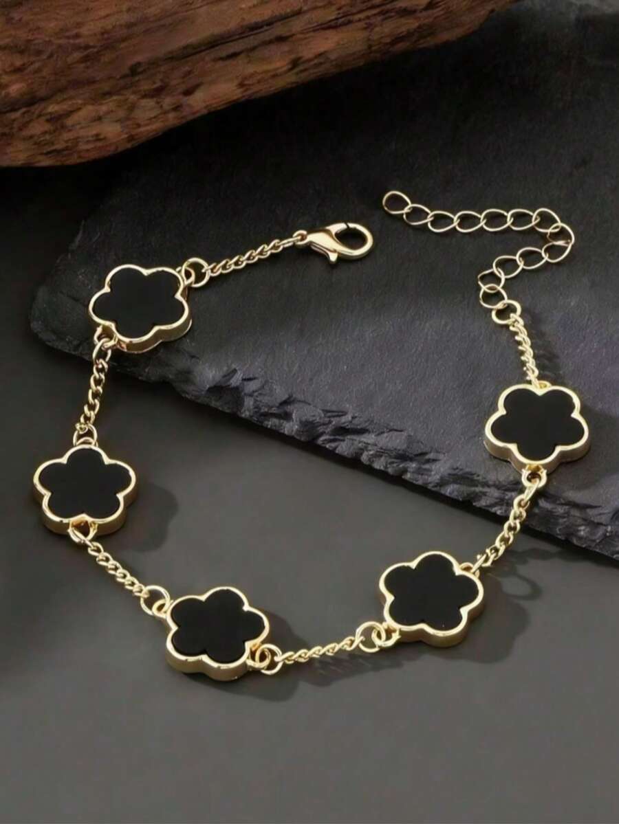1pc Classic Four-Leaf Clover Pendant Men's Bracelet - Lucky Flower - View 1