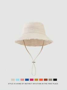 1pc Summer Drawstring Brim Bucket Hat, Outdoor Sun Hat, Adjustable Chin Strap, Durable Design, Soft Fabric, Windproof, Fashionable, Suitable For Travel, Beach, Leisure Vacation, Daily Use - Multicolor - View 5
