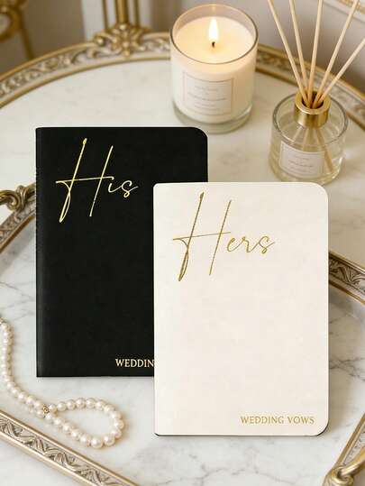 BUBU 2pcs Wedding Vow Books, Male And Female Versions, Foil Stamped Text, 28 Pages, Ample Space For Writing Vows, Perfect Essential For Your Wedding Day, Ideal For Wedding Supplies, School Supplies And Back-To-School Supplies