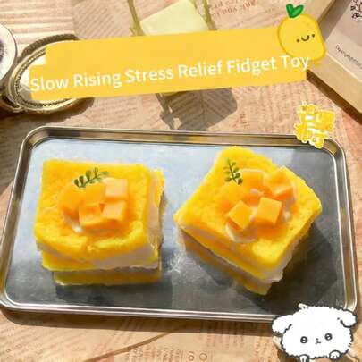 Mango Double-Decker Toast Squeeze Toy, Slow Rebound Stress Relief Toy, Realistic Food Simulation, Extra Thick & Super Soft Slow Rebound Pressure Relief Gadget