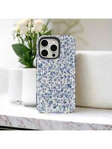 蓝色花卉图案二合一磨砂手机壳，兼容 16、15、14、13、12、11、Pro Max 和 Plus。 - 彩色 - 查看 6