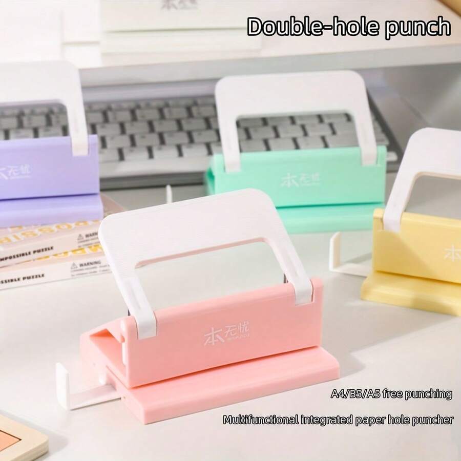 1 pièce Perforatrice 2 trous de couleur Morandi, perforatrice manuelle avec règle pour anneaux de reliure, perforatrice portable convenant pour l'école et le bureau