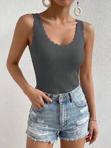 Womens Summer Sleeveless Tank Tops V Neck Ruffle Lightweight Ribbed Knit Shirt Casual Going Out Top - Màu xám đen - Xem 3