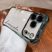 個性化客製手機殼，適用於 iPhone 11 12 13 14 15 16 17 Pro Max 17 Air，透明防震電鍍鏡頭膜相機保護，壓克力 + TPU 緩衝殼，適合聖誕禮物 - 綠色 - 查看 3