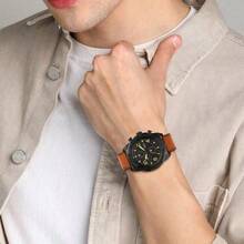 Fossil 1pc  Men's Quartz Watch With Green Dial, Brown Leather Strap, Date Display Suitable For Daily Gift Giving, Dating, Various Holidays FS5856 - Green - View 2