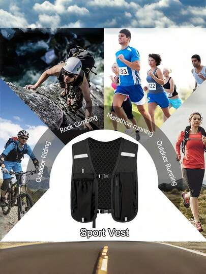 1pc Sports Running Vest Bag - Lightweight Breathable Mesh Back Panel, Waist Bag And Chest Bag In One. Large Capacity Main Compartment With Phone Pocket. Ergonomic Design Frees Your Hands. Suitable For Gym, Hiking, Cycling, Travel, Marathon, Running