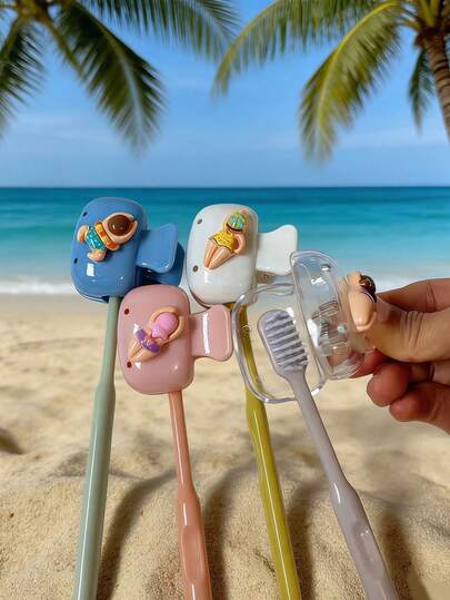 4/1 Pcs Swimming Theme Toothbrush Holder, Summer Swimming Pattern Toothbrush Protector, Portable Toothbrush Case, Travel Toothbrush Cover, Reusable Toothbrush Sleeve