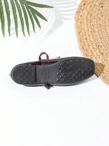 Giày Mary Jane nơ mới mùa Xuân/Thu, giày da lộn mũi vuông đa năng, cỡ lớn, màu cà phê. - Mẫu đá nâu - Xem 6