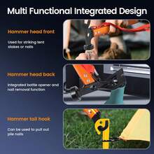 Carbon Steel Aluminum Camping Hammer, 12" Small Lightweight Three-In-One Functional Tent Stake Hammer For Hiking - 1 Piece - View 6
