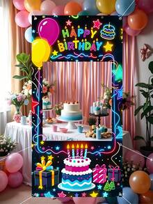 1件荧光生日照片背景布，彩色气球生日相框，生日派对背景布，复古派对彩旗，生日派对用品，生日摄影道具，派对装饰，生日装饰挂件，生日礼物，婴儿派对，男宝宝生日，家居装饰，派对礼品 - 螢光生日 - 查看 5