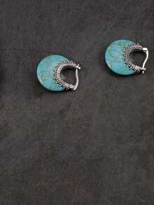 1 Đôi bông tai khoen tròn kiểu Bohemian thanh lịch, được trang trí bằng đá ngọc lam nhân tạo, là phụ kiện lý tưởng cho các bữa tiệc và tụ họp, cũng như là món quà tuyệt vời cho các lễ hội. - Màu xanh lam - Xem 7